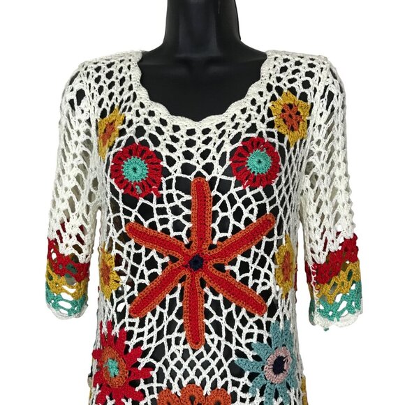 Textile Artist Crochet Floral Top Size M - Picture 2 of 5